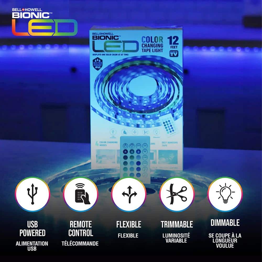 12ft Color-Changing LED Tape Light with Remote Control