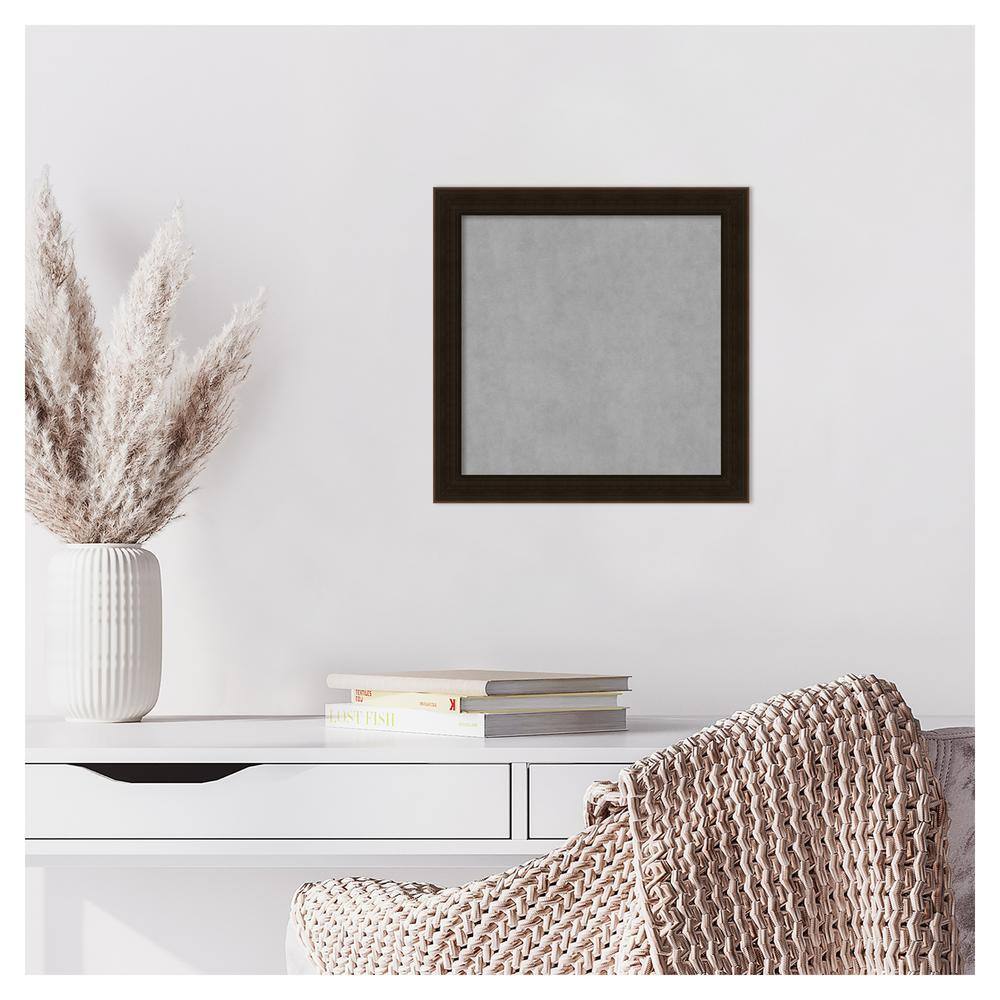 Espresso Brown Wood Framed Grey Metal Magnetic Board 12x12