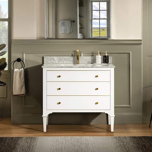 WOODBRIDGE Roma 37 in. W x 22 in. D x 34 in. H Bath Vanity in White with Carrara White Marble Vanity Top with White Basin
