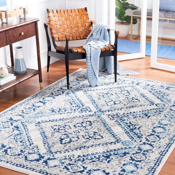 SAFAVIEH Tulum 8 ft. x 10 ft. Ivory/Blue Medallion Diamond Area