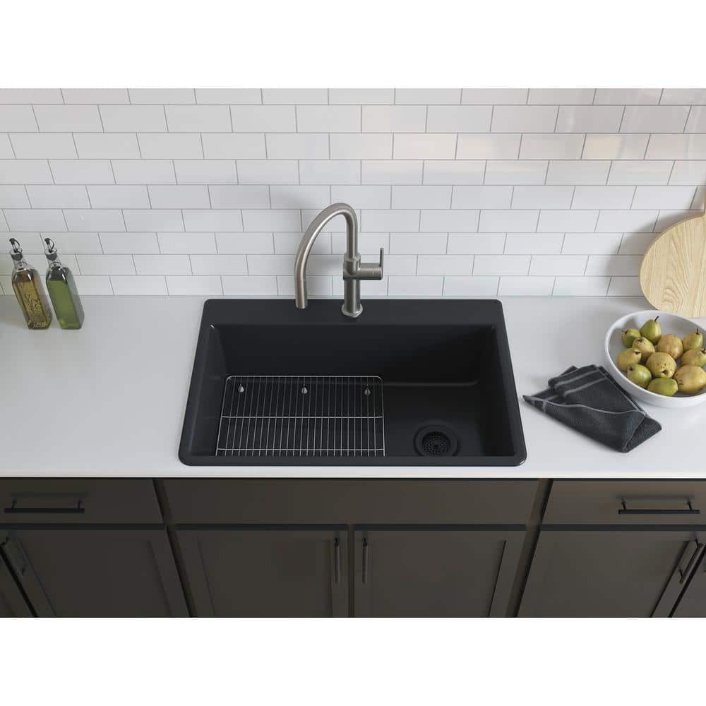 Matte Black 33" Stone Drop-In Single-Bowl Kitchen Sink