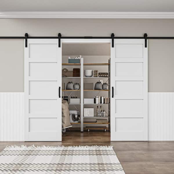 60 in. x 84 in. Paneled 5-Lites White MDF with PVC Finished Sliding Barn Door Slab with Hardware Kit and Soft Close