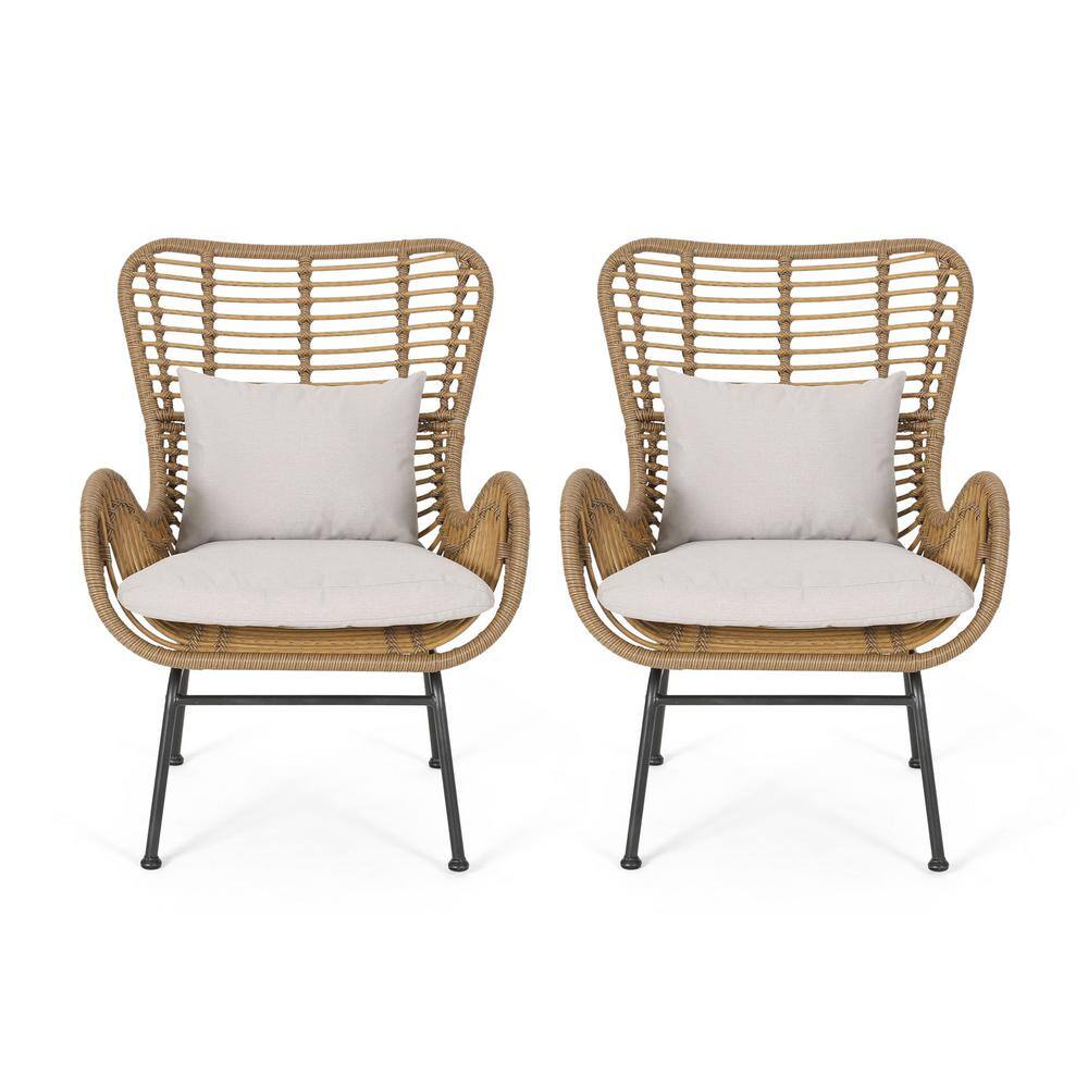 2-piece rattan woven armrests outdoor lounge chair, metal 2-piece rattan woven armrests outdoor lounge chair, metal