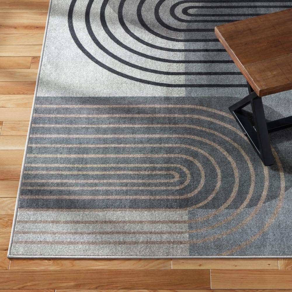 Avani Retro Arch Gray and Blue Washable Area Rug