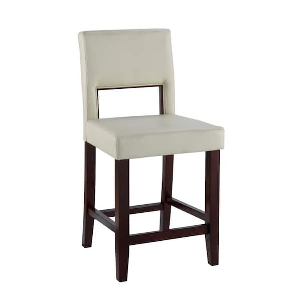 Linon Home Decor Edison 24 in. White High Back Wood Counter Stool with Faux Leather Seat
