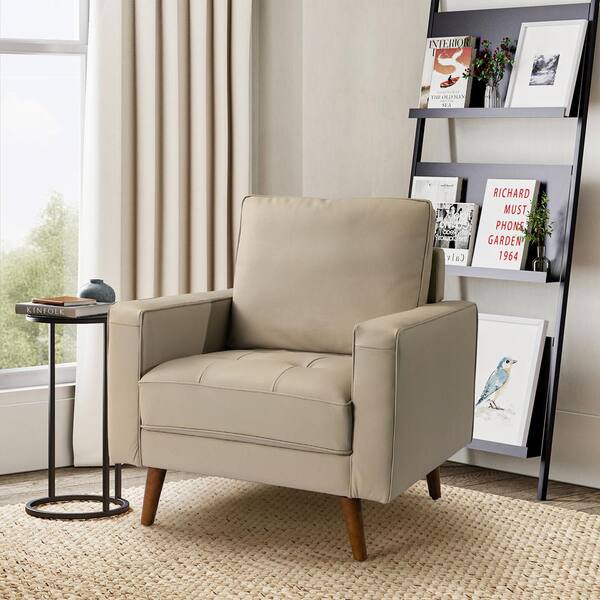 JAYDEN CREATION Christine Mid-Century Modern Beige Genuine Leather