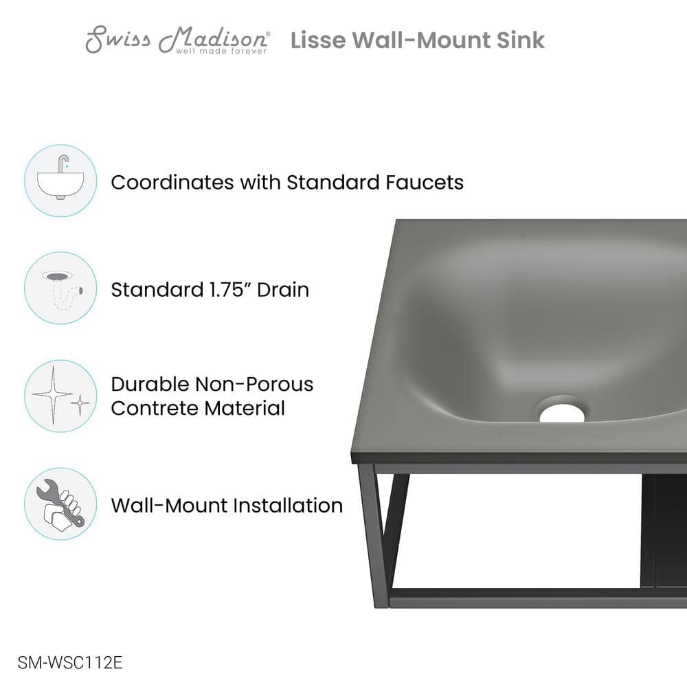 Lisse Dark Grey Ceramic Wall-Mount Vessel Sink