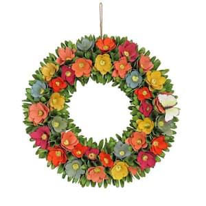 20 in. Spring Floral Artificial Wreath with Butterfly