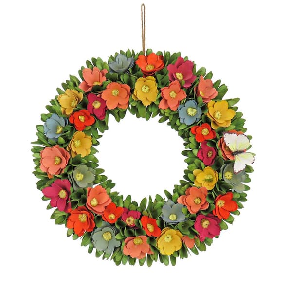 National Tree Company 20 in. Spring Floral Artificial Wreath with Butterfly
