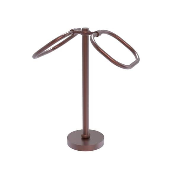 Freestanding 2-Ring Oval Towel Ring with Twisted Accents in Antique Copper