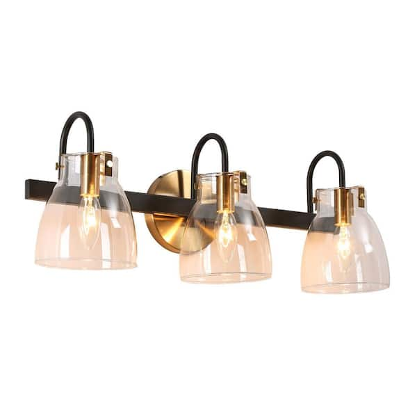 Uolfin Modern Bathroom Vanity Light, 3-Light Black and Gold Powder Room  Wall Sconces with Square Frosted Glass Shades 628G867VFAA90W3 - The Home  Depot