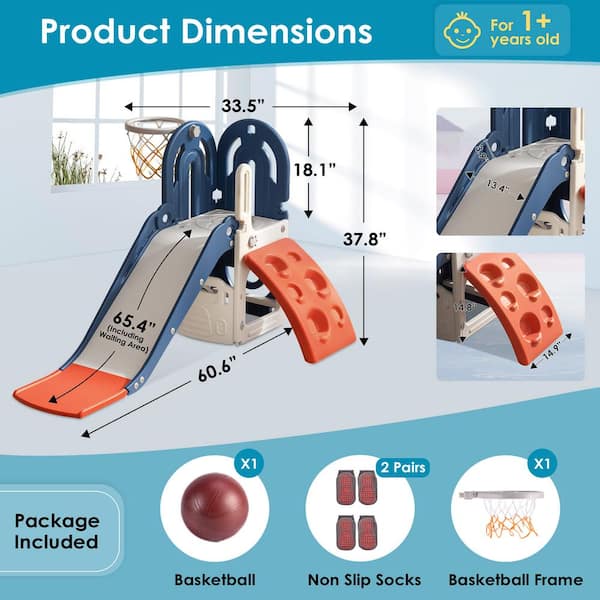 Baretta 5.05 ft. Blue Orange 4 in 1 Toddler Slide Indoor Outdoor Backyard Playground Climbing Theme Baby Slide Toy