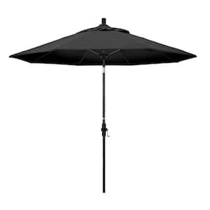 9 ft. Fiberglass Market Collar Tilt M Black Patio Umbrella in Black Olefin
