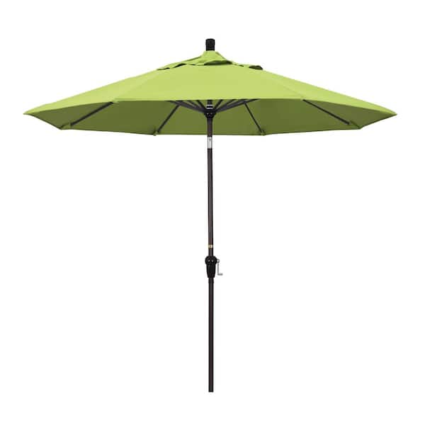 California Umbrella 9 ft. Bronze Aluminum Market Auto-tilt Crank Lift Patio Umbrella in Parrot Sunbrella