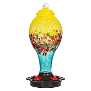 36 oz. Glass Hummingbird Feeder with 5 Feeding Ports and 5 Perches for Patio Garden Decor, Blue and Yellow