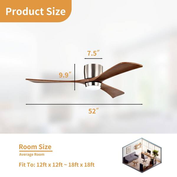 52 in. Integrated LED Indoor Flush Mount Brushed Nickel/Walnut Standard Ceiling Fan with Light and Remote 6-Speed