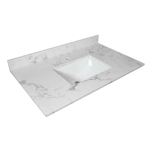 31 in. W x 22 in. D Engineered Stone Composite Vanity Top in Marble White with White Rectangular Single Sink