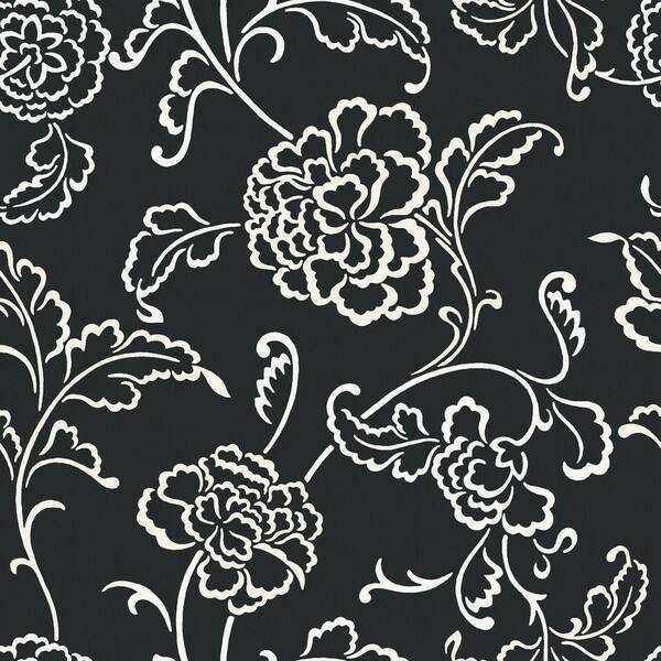 The Wallpaper Company 56 sq. ft. Black and White Large Scale Dramatic Floral Outline Wallpaper