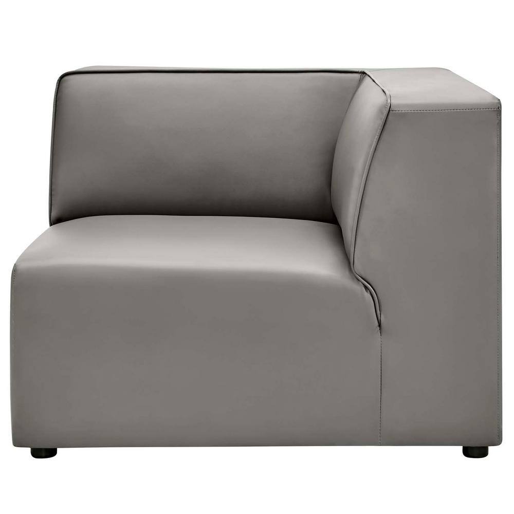 Expansive Gray Vegan Leather 37" Corner Chair with Elegant Piping
