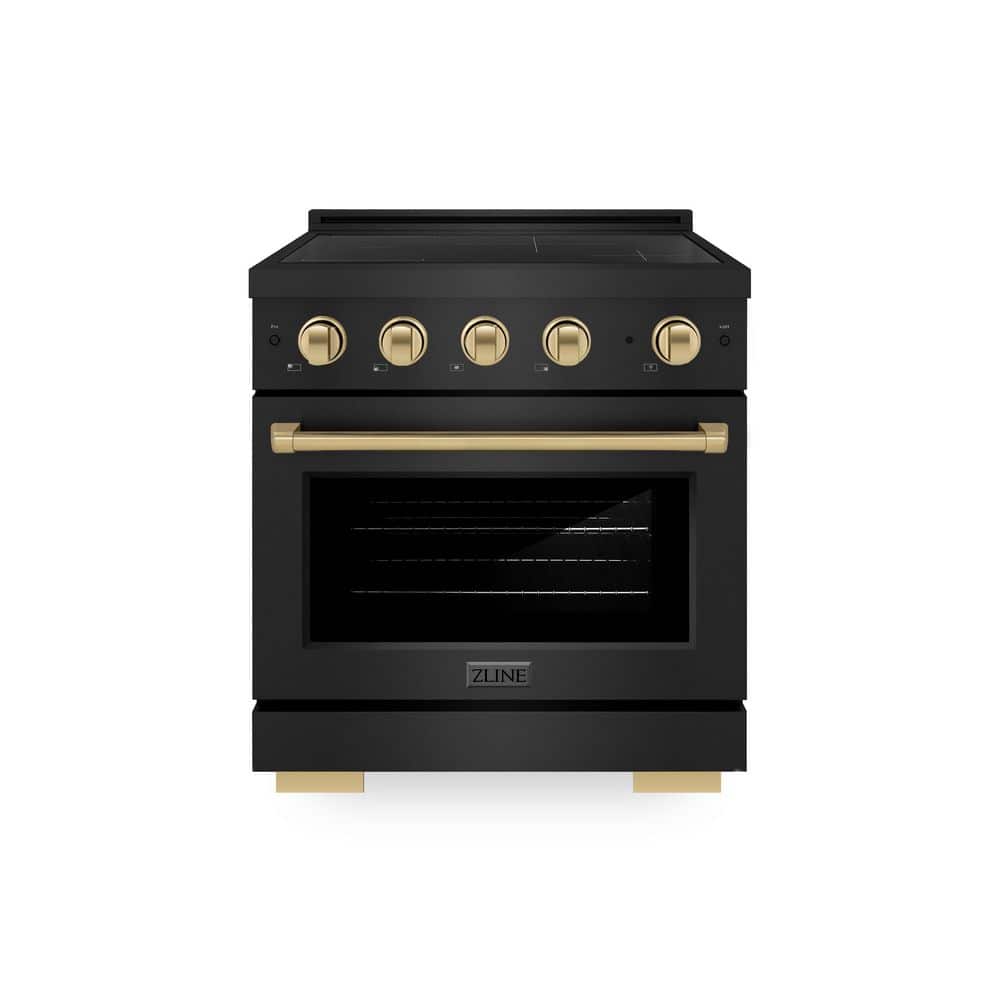 ZLINE Kitchen and Bath Autograph 30 in. 4.2 cu. ft. Paramount Induction Range with 4 Element Cooktop in Black Stainless with Champagne Accents