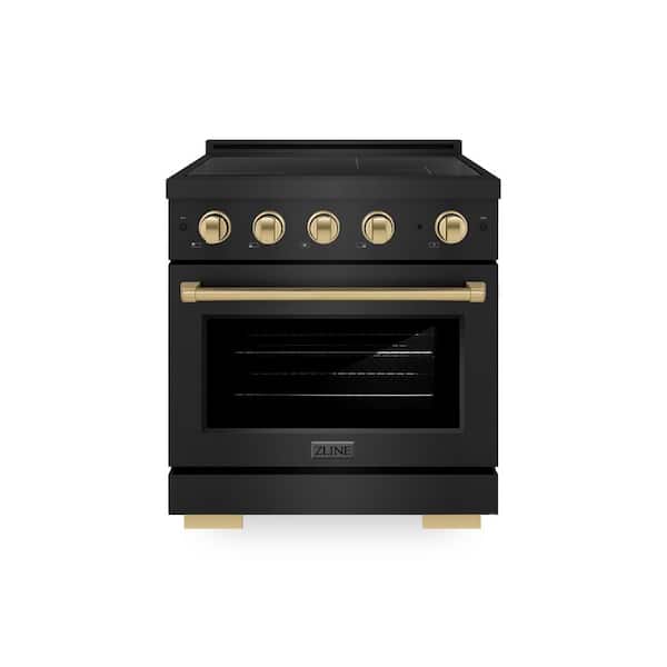 Autograph 30 in. 4.2 cu. ft. Paramount Induction Range with 4 Element Cooktop in Black Stainless with Champagne Accents