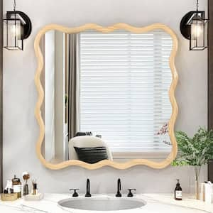 36 in. L x 36 in. W. Wavy Square Solid Wood Framing Wall Mount Bathroom Vanity Mirror in Natural