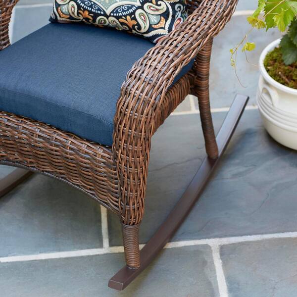 Hampton Bay Cambridge Brown Wicker Outdoor Patio Rocking Chair With Sunbrella Beige Tan Cushions H047 01574700 The Home Depot Hampton Bay Cambridge Brown Wicker, Outdoor Patio Furniture With Glider Chairs