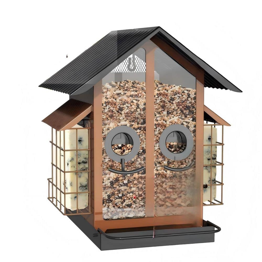 hcman Metal Bird Feeder with Double Suet Cage, 2 in 1 Mixed Seeds