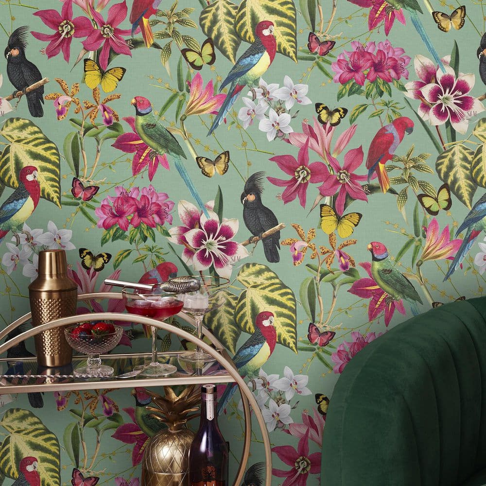 Paradiso Tropical Botanical Green and Multicolor Wallpaper Sample