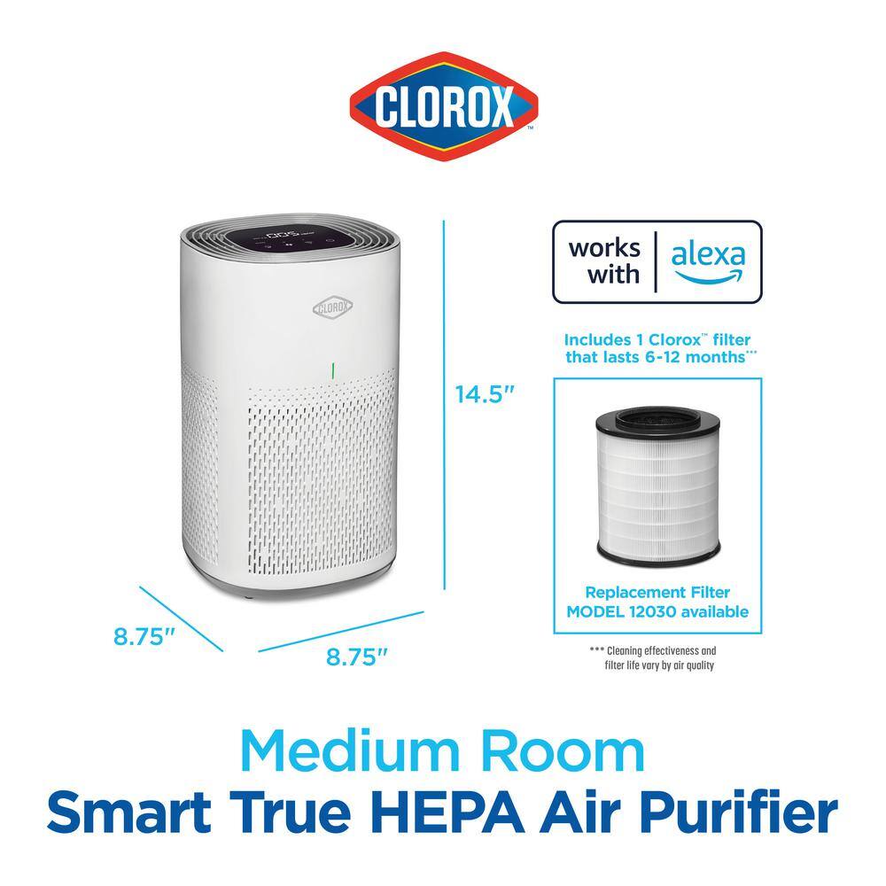 White Medium Room Smart HEPA Air Purifier with Alexa