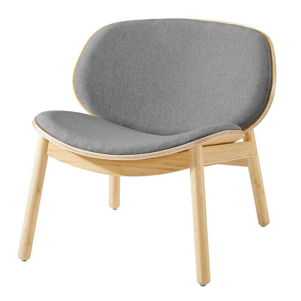 Gray Velvet Lounge Chair with Bamboo Frame