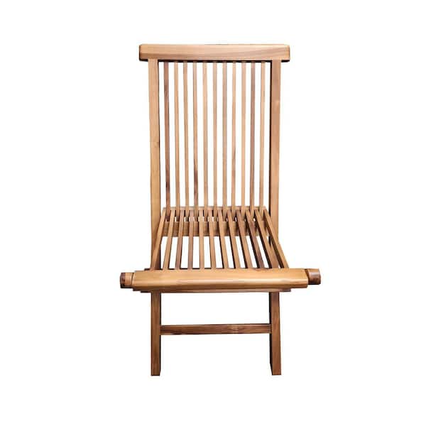 Brown Teak Wood Folding Side Chair 19 in. W x 21 in. D x 35 in. H