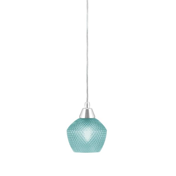 Unbranded Bryson 6.25 in. 1-Light Chrome Cord Pendant Light with 6 in. Turquoise Textured Glass Shade, no bulb included