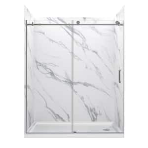 JETCOAT 60 in. L x 30 in. W x 78 in. H Right Drain Alcove Shower Stall Kit in Carrara White and Brushed Nickel 3-Piece