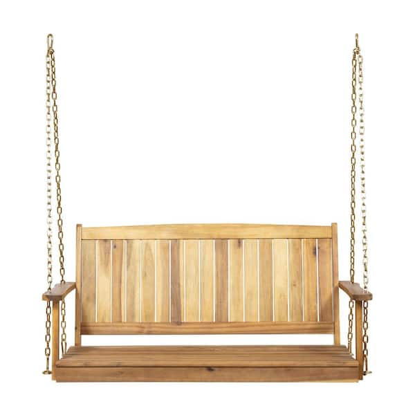 47.75 in. Teak Wood Outdoor Porch Swing with Adjustable Chains