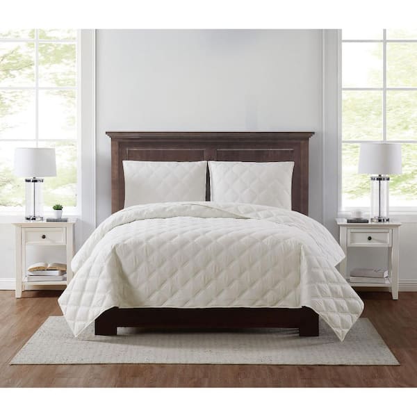 Truly Soft Everyday 3D Puff 3-Piece Quilted Ivory Full/Queen Quilt Set