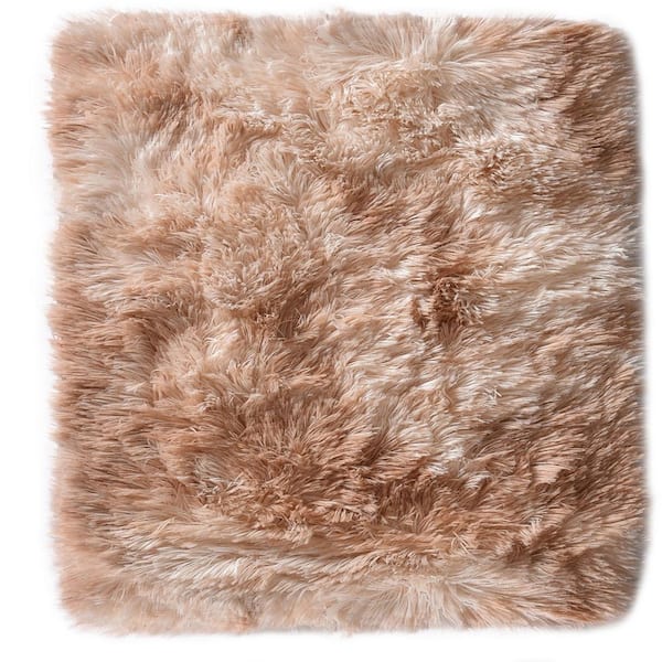 Latepis Plush Shag Khaki 3 ft. x 3 ft. Solid Polyester Square Area Rug