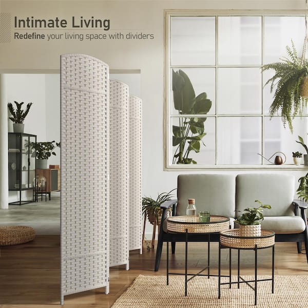 4 Panel Room Divider 6 ft. Tall, Extra Wide Double Hinged Privacy Screen Panels, Partition Room Dividers, Beige Solid