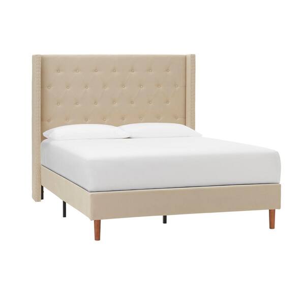 StyleWell Highfield Khaki Beige Upholstered Wingback King Bed with ...