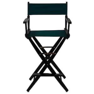 30 in. Extra-Wide Black Wood Frame/Hunter Green Canvas Seat Folding Directors Chair