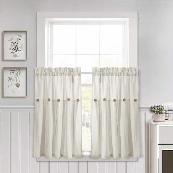 Lush Decor Linen Button Kitchen Tier Curtain Panels Off White 29X36 Set