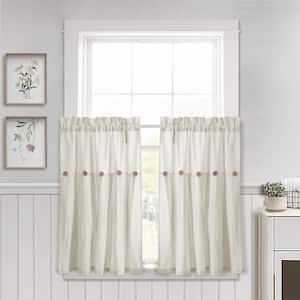 Linen Button Kitchen Tier Curtain Panels Off White 29X36 Set