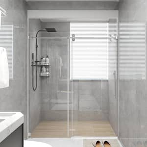 66 in. W x 76 in. H Single Sliding Frameless Shower Door in Chrome with Clear Glass