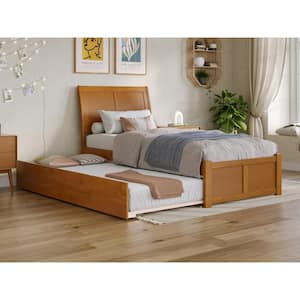 Portland Light Toffee Natural Bronze Solid Wood Frame Twin XL Platform Bed with Footboard and Twin XL Trundle