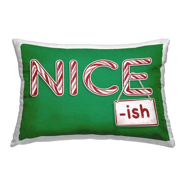 Nice-Ish Holiday Humor Green Rectangular Outdoor Throw Pillow