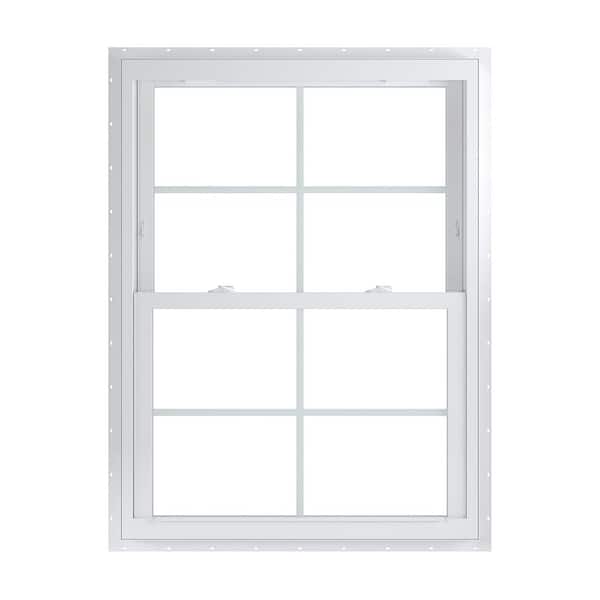 American Craftsman 35.75 in. x 48 in. 70 Series White Double Hung Low-E Argon Glass Vinyl Fin No J Window with Grids, Screen Incl