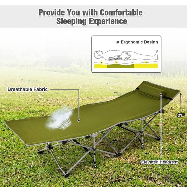Military Style Aluminium Black Camp Bed Lightweight and Strong side pocket