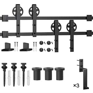 4 ft./48 in. Black Sliding Bypass Barn Door Hardware Track Kit for Double Doors with Non-Routed Floor Guide