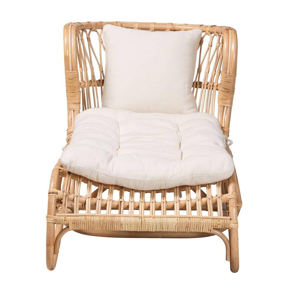 Handcrafted Natural Brown Rattan Chaise with Cushions