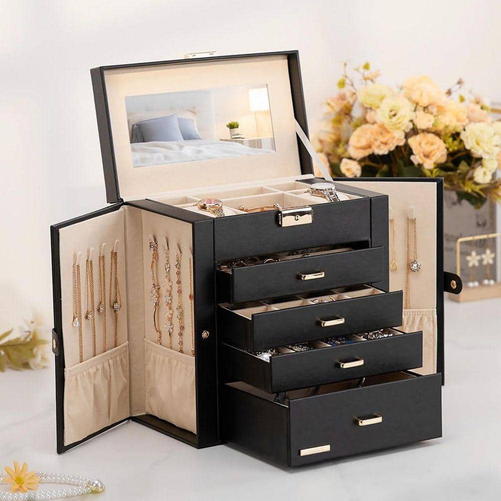 Black 10.4 in. x 11 in. Polyurethane Modern Jewelry Box with